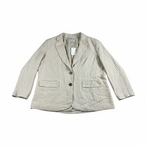 A New Day Womens Linen Blend Blazer Natural Beige Two-Buttons Size Large NWT